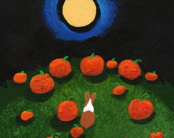 Pembroke Welsh Corgi Dog Folk Art PRINT of Todd Young painting Pumpkin Patch