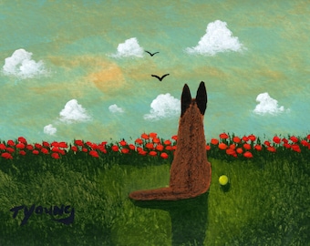 Belgian Malinois Dog LARGE Folk art print by Todd Young RED POPPY