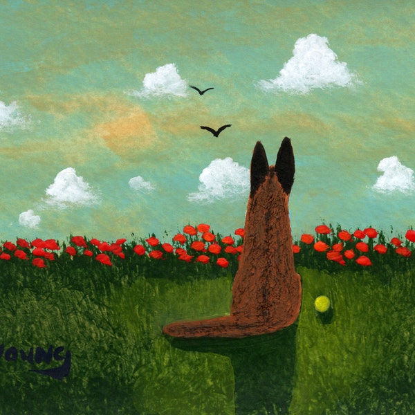Belgian Malinois Dog LARGE Folk art print by Todd Young RED POPPY