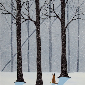 Belgian Malinois Dog Forest LARGE art print by Todd Young FALLING SNOW