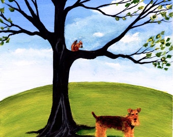 Airedale Welsh Terrier Dog Art PRINT of Todd Young painting Where Did He Go