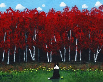 Border Collie Dog Art Print Todd Young AUTUMN BIRCH FOREST