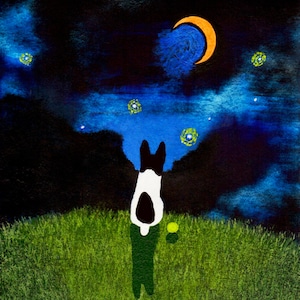 Rat Terrier Dog Folk art print by Todd Young painting STARRY SKY