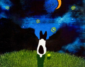 Rat Terrier Dog Folk art print by Todd Young painting STARRY SKY