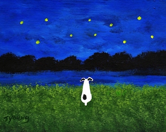 Rat Terrier Dog UNDER THE STARS limited edition reproduction art print by Todd Young painting