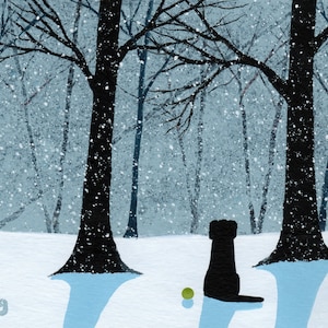 Black Lab Labrador Retriever Dog Folk Art Print Todd Young painting FALLING SNOW II