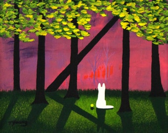 White German Shepherd Dog LARGE folk art PRINT of Todd Young painting Sunset Light