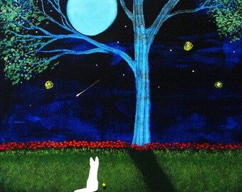 White German Shepherd Dog LARGE Folk art PRINT of Todd Young painting Shooting Star