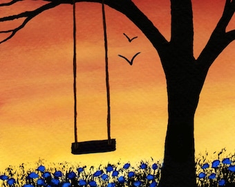 Tree Swing Modern Folk Art Print of Todd Young painting Last Days of Summer