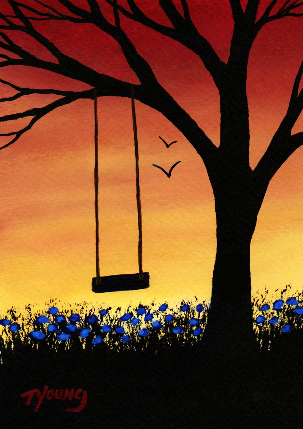 Tree Swing Modern Folk Art Print of Todd Young Painting Last photo pic pic