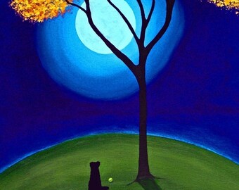 October Moon Black lab dog art print by Todd Young