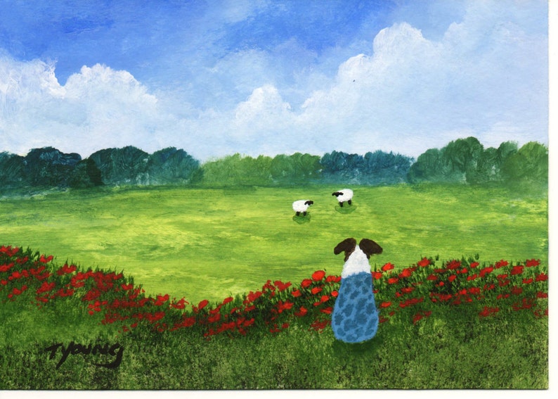 Australian Shepherd Dog Folk Art PRINT by Todd Young painting Summer Meadow image 1