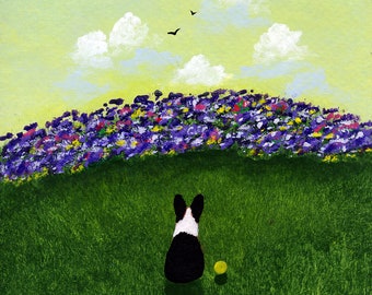 Black Pembroke Welsh Corgi Dog Outsider Folk Art PRINT Todd Young painting Violets