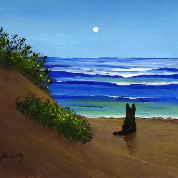 Black German Shepherd Dog THE DUNES art PRINT of Todd Young painting
