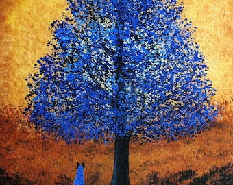 Australian Cattle Blue Heeler Dog folk art print by Todd Young BLUE TREE