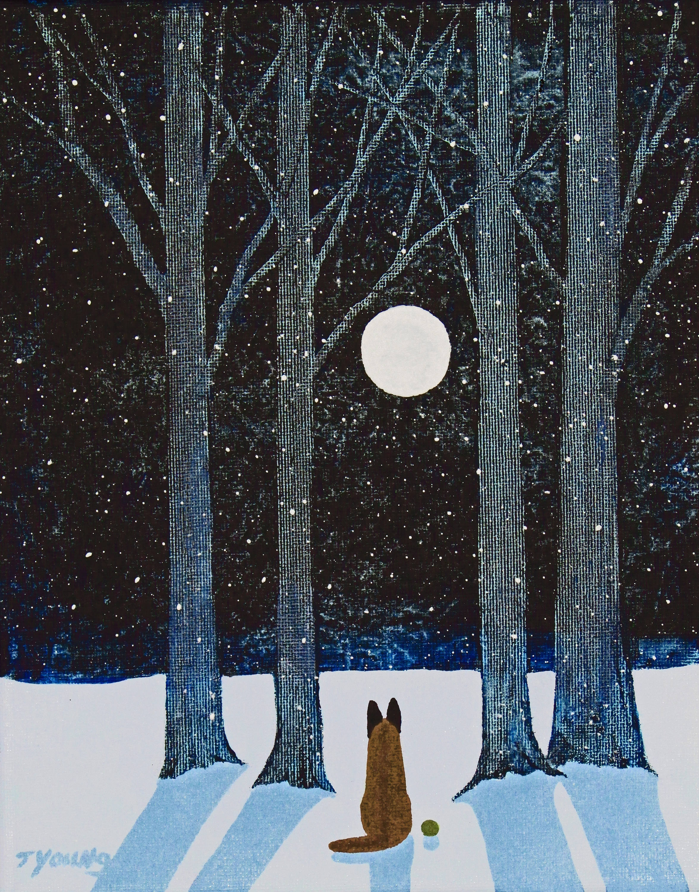 Belgian Malinois Dog Snow Forest Art Print by Todd Young WINTER
