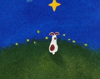 Jack Russell Terrier Dog Folk Art print of Todd Young WISHING STAR