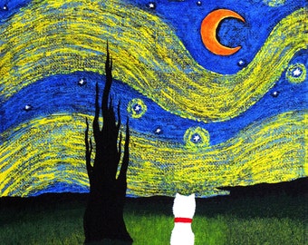 Westie Terrier Dog Folk Art PRINT Todd Young painting Starry Sky