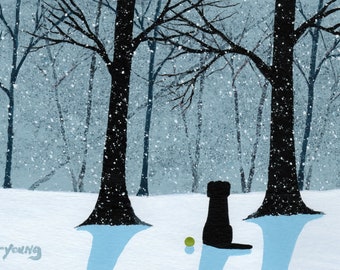 Black Lab Dog Large Folk Art Print Todd Young painting FALLING SNOW II