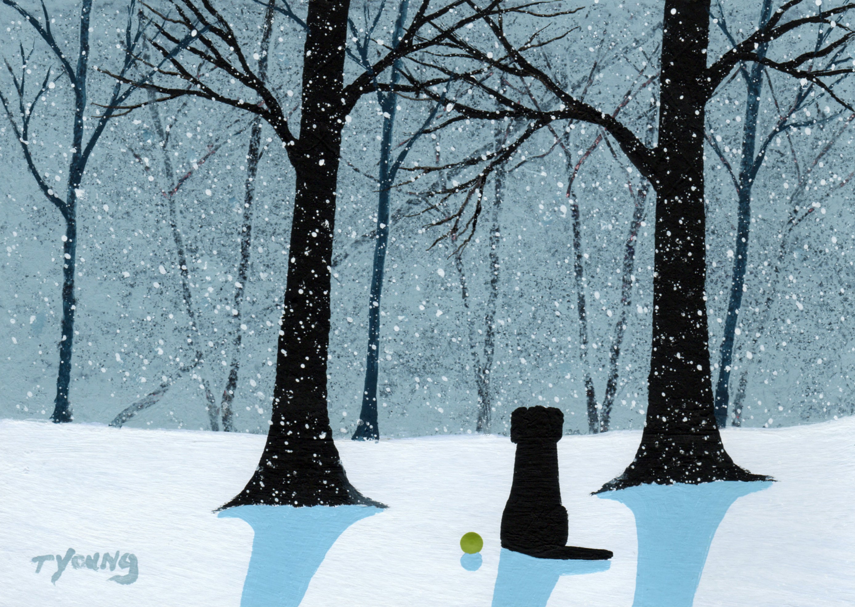 Black Lab Dog Large Folk Art Print Todd Young painting FALLING SNOW II