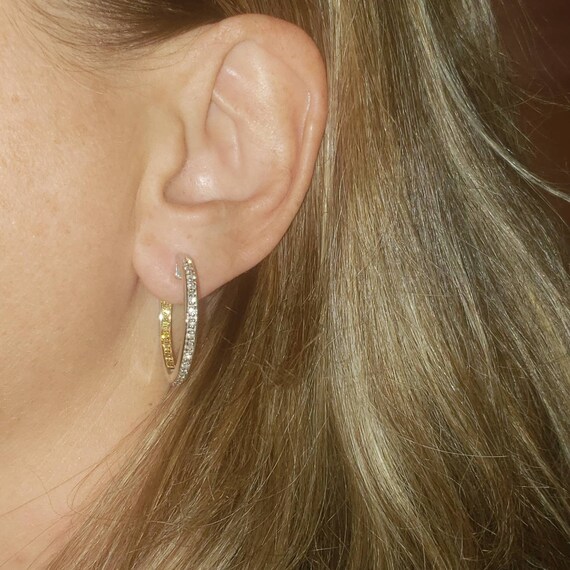 14k solid gold diamond hoops, vintage two tone diamon… Gem