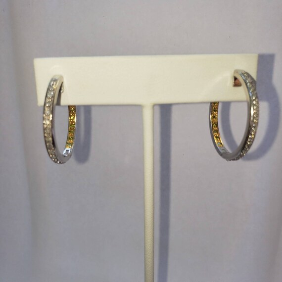 14k solid gold diamond hoops, vintage two tone diamon… Gem