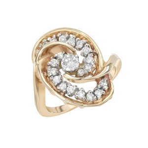 Vintage 14k Gold Swirl Ring with Diamonds: Estate Cocktail Ring