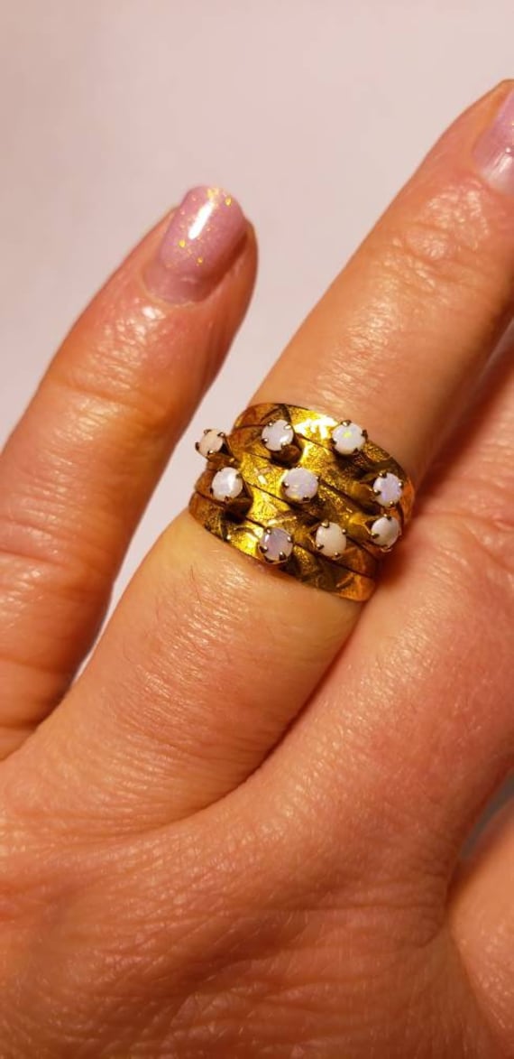 Unique estate 20k gold ring with white opal, vint… - image 5