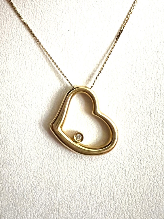 Vintage 14k Diamond heart pendant, solid gold and 