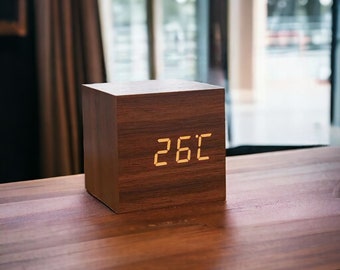 Morning Alarm Clock Wooden Alarm Clock Square Clock Wooden Clock Night Clock Table Clock Home Decoration Bedside Clock Unique Home Ornament