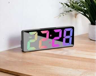 Reloj con espejo, reloj digital, alarma, reloj LED, reloj de noche, reloj de mesa, decoración del hogar, regalo para el hogar, 12 relojes, 24 relojes, adorno para el hogar, decoración de escritorio