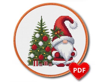 Gnome Cross Stitch Pattern, Easy for Beginner, Merry Christmas, Happy New Year, Counted Chart, Modern Design. 4StitchShop