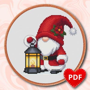 Gnome Kreuzstich Stickmuster, einfach für Anfänger, Frohe Weihnachten, glückliches neues Jahr, Zählmuster, modernes Design. 4StitchShop