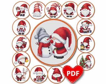 Gnome Cross Stitch Pattern, Easy for Beginner, Merry Christmas, Happy New Year, Counted Chart, Modern Design. Set Bundle. 4StitchShop
