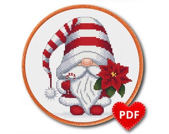 Gnome Cross Stitch Pattern, Easy for Beginner, Merry Christmas, Happy New Year, Counted Chart, Modern Design. 4StitchShop