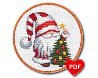 Gnome Cross Stitch Pattern, Easy for Beginner, Merry Christmas, Happy New Year, Counted Chart, Modern Design. 4StitchShop