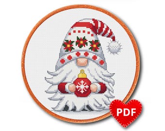 Gnome Cross Stitch Pattern, Easy for Beginner, Merry Christmas, Happy New Year, Counted Chart, Modern Design. 4StitchShop