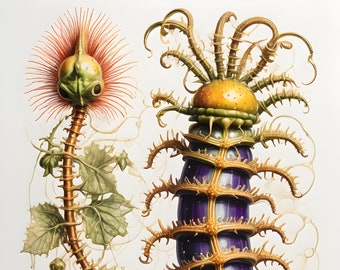 Haeckel Inspired Digital Artwork Botanical Eggplant Gourd Aubergine ...