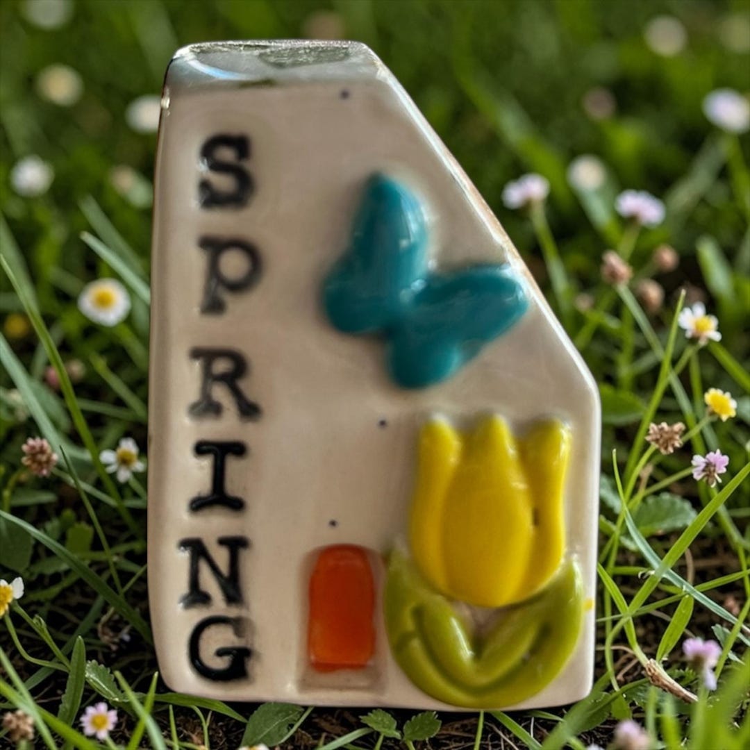 Tiny Ceramic Spring House With Blue Butterfly and Yellow Tulip - Etsy