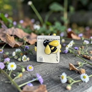 Tiny Ceramic House, Yellow Bumble Bee Decor With Smooth Glaze