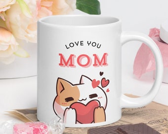 Love You MOM Mother's day mug cup cat