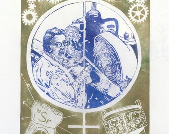 Ursula Franklin Portrait, Physicist Metallurgist Advocate for Peace, Women and Social Justice, Lino Block Print Women in Science