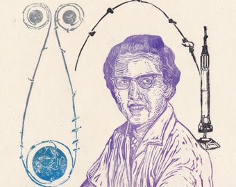 Mathematician and “hidden figure” of the space race Katherine Johnson Lino block print