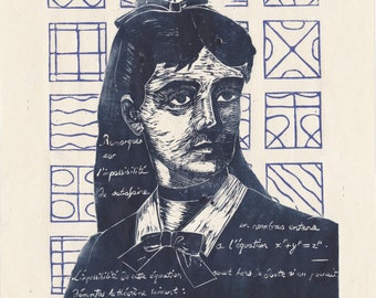 Linoldruck der bahnbrechenden Mathematikerin Sophie Germain, Frau in STEM