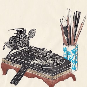 Lino Block Print of the Mythical Baku, Japanese Folklore Chimera Who Eats Nightmares image 10