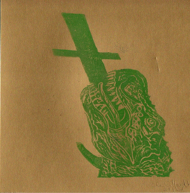 T. Rex T Monogram Print, Lino Block Print Dinosaur T is for Tyrannosaurus Rex Typographic Alphabet Print image 3