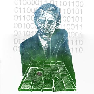 Retrato en linóleo de Claude Shannon: Historia de la informática, las matemáticas y la ingeniería.