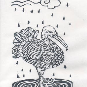 The Stork Deliverying Baby Print, Nursery Art, Stork with Baby Lino Block Print, Baby Shower Gift image 8