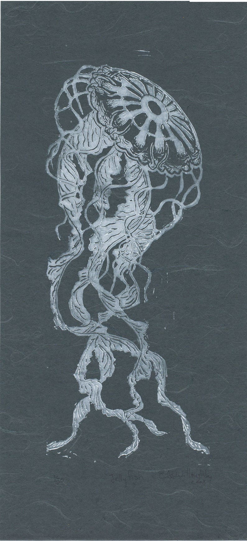 Immortal Jellyfish: I Wanna Live Forever Handprinted Lino Block Print of Turritopsis Dohrnii Medusa Called Immortal Jellyfish, Linocut image 7