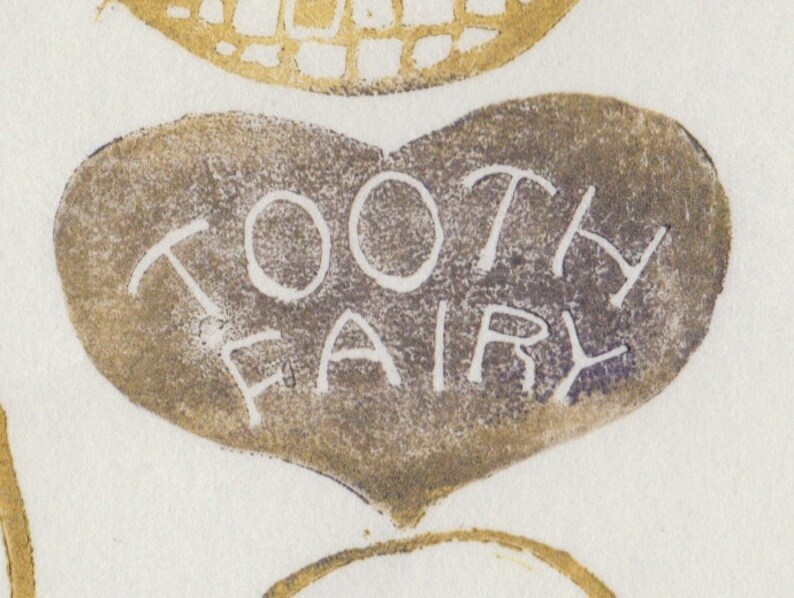 Tooth Fairy linocut, Lino Block Print of a Winged Tooth Fairy, Children's Art, Fairytale, Teeth image 5